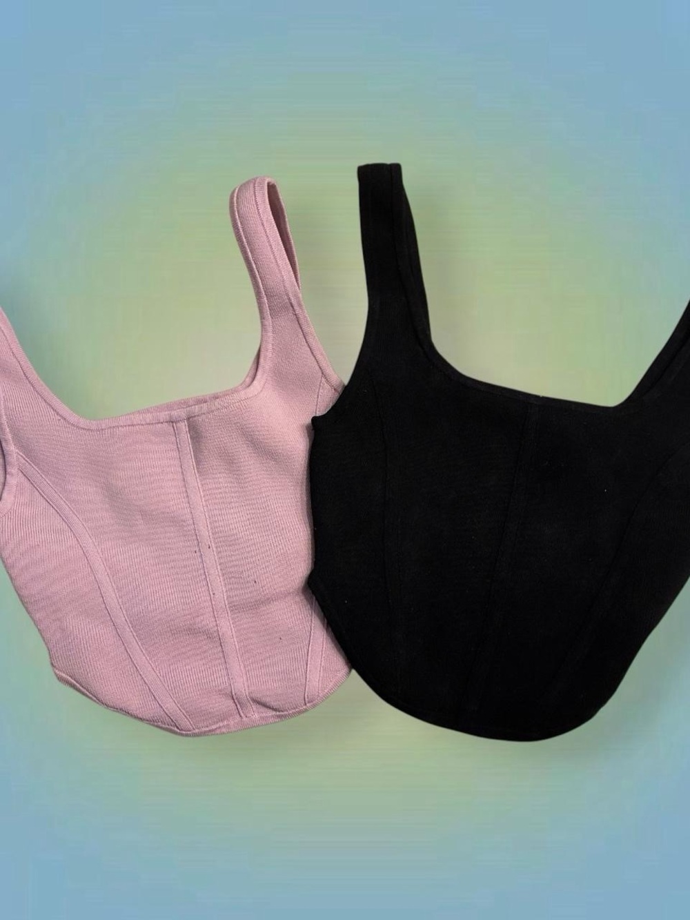 Babaton Ribbed Square-Neck Crop Top Duo — Pink & Black